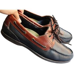 Johnston & Murphy Harbour Brown Black Two Tone Leather Loafer Boat Moc 10 2 Eye